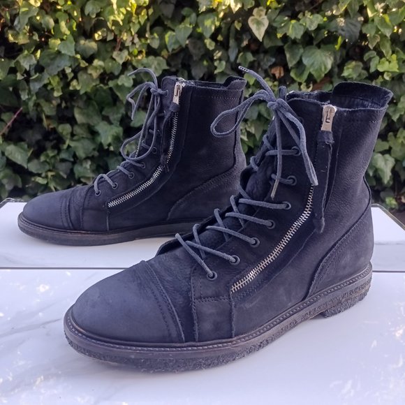 All SAINTS Dual Zipper Suede Combat Boots Men's Size 45 Black MSRP $285 - Picture 3 of 11